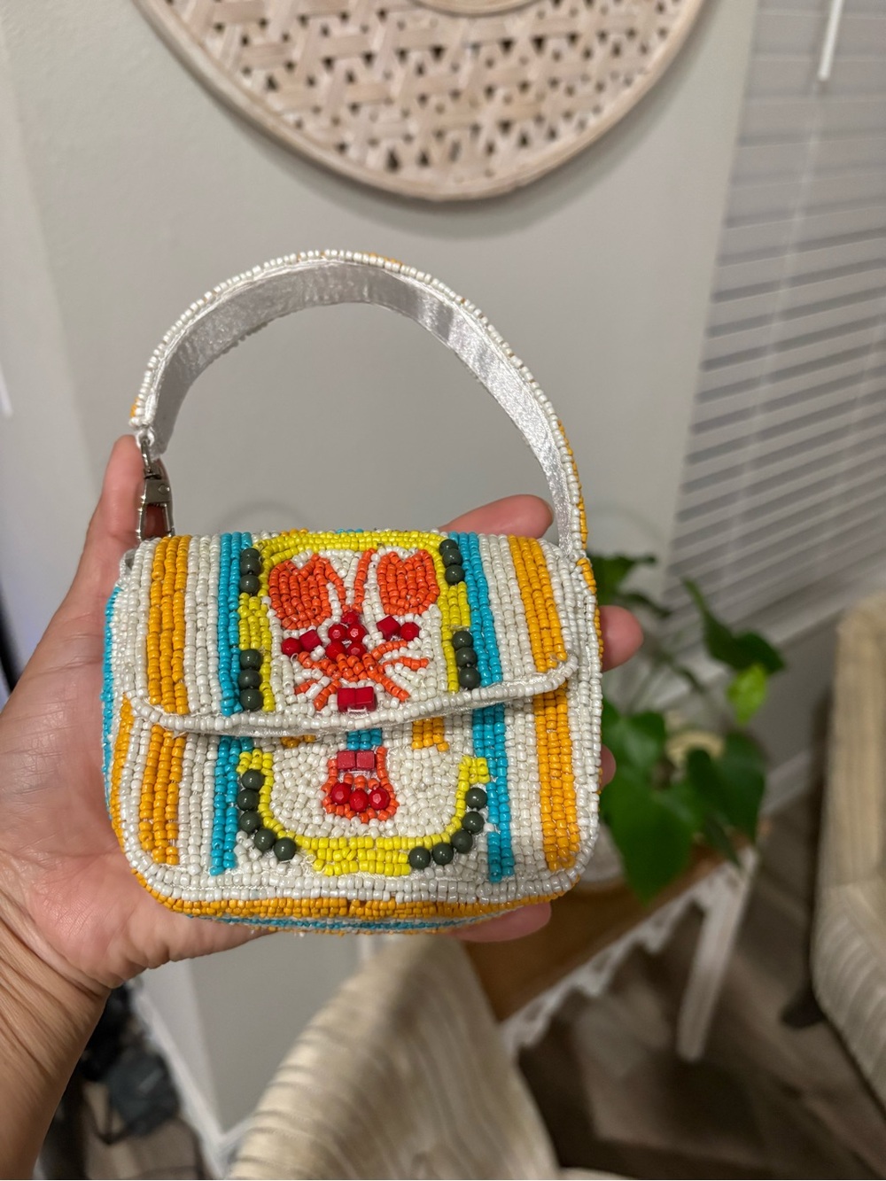 T.J.Maxx Beaded Mini Top-Handle Bag in White, Yellow, Turquoise & Red